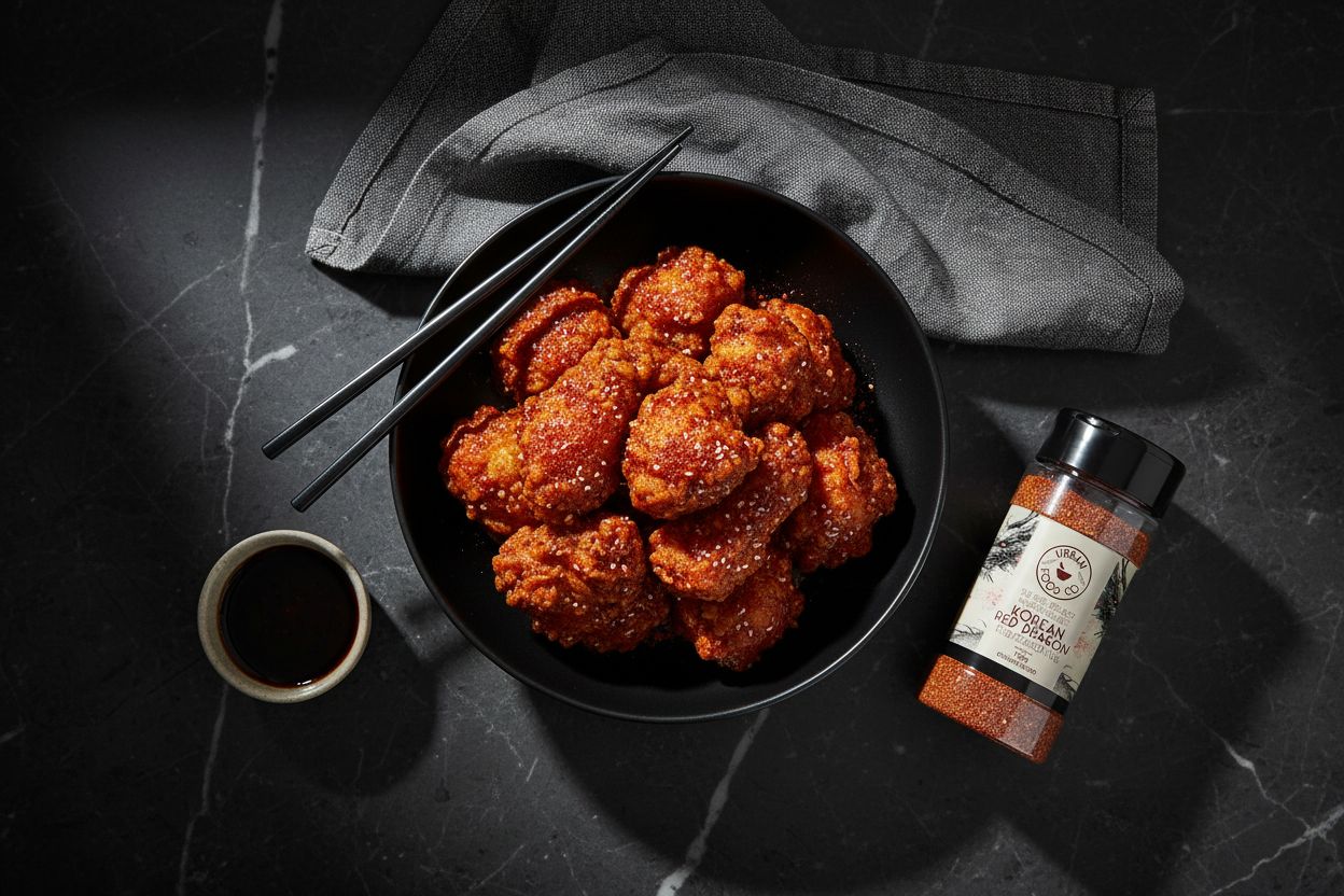 Top view Korean Red Dragon Powder in dark kitchen