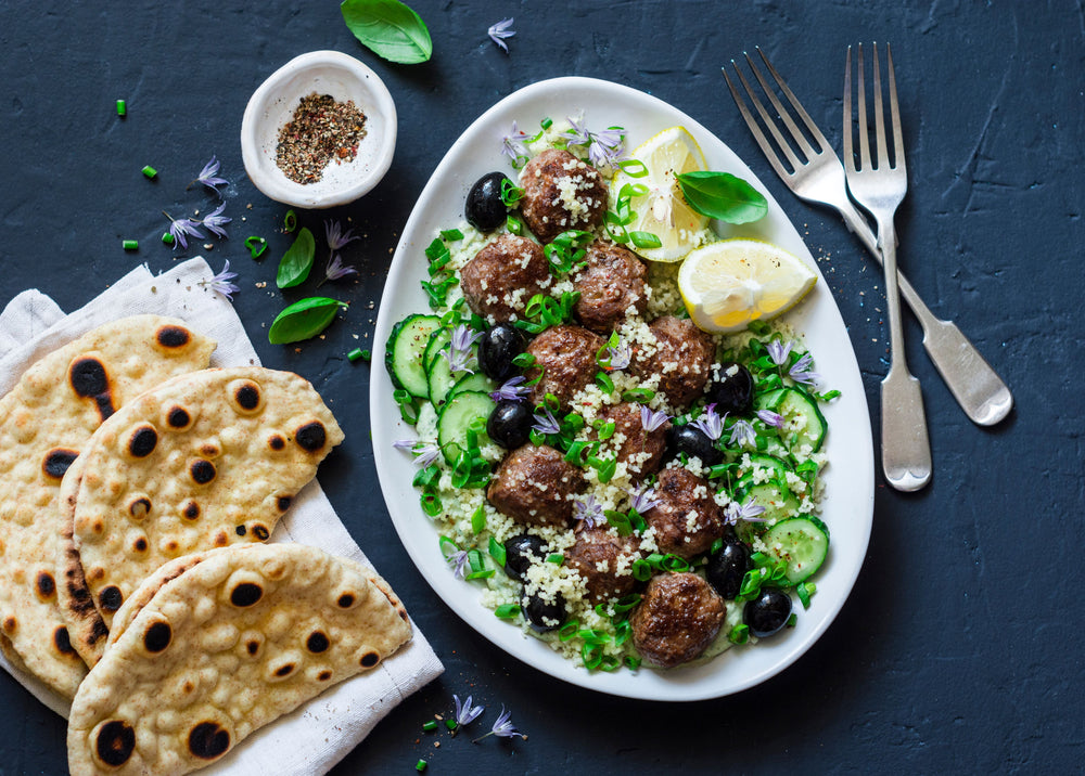 Lamb Kofta w Fresh Cucumber & Cous Cous