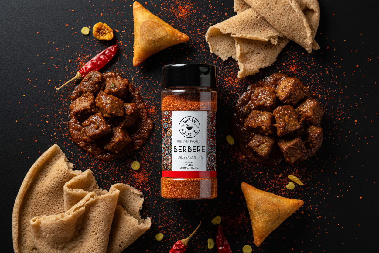 Berbere shaker close-up overhead shot