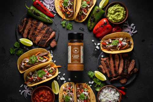 Carne Asada overhead shot with Mexican BBQ street food