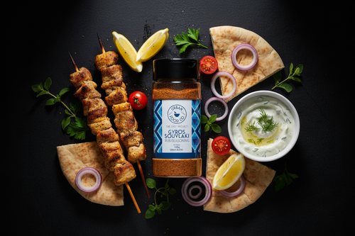 Close-up top view Gyros Souvlaki with Greek street food