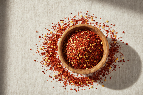 Crushed Red Chilli — wooden bowl