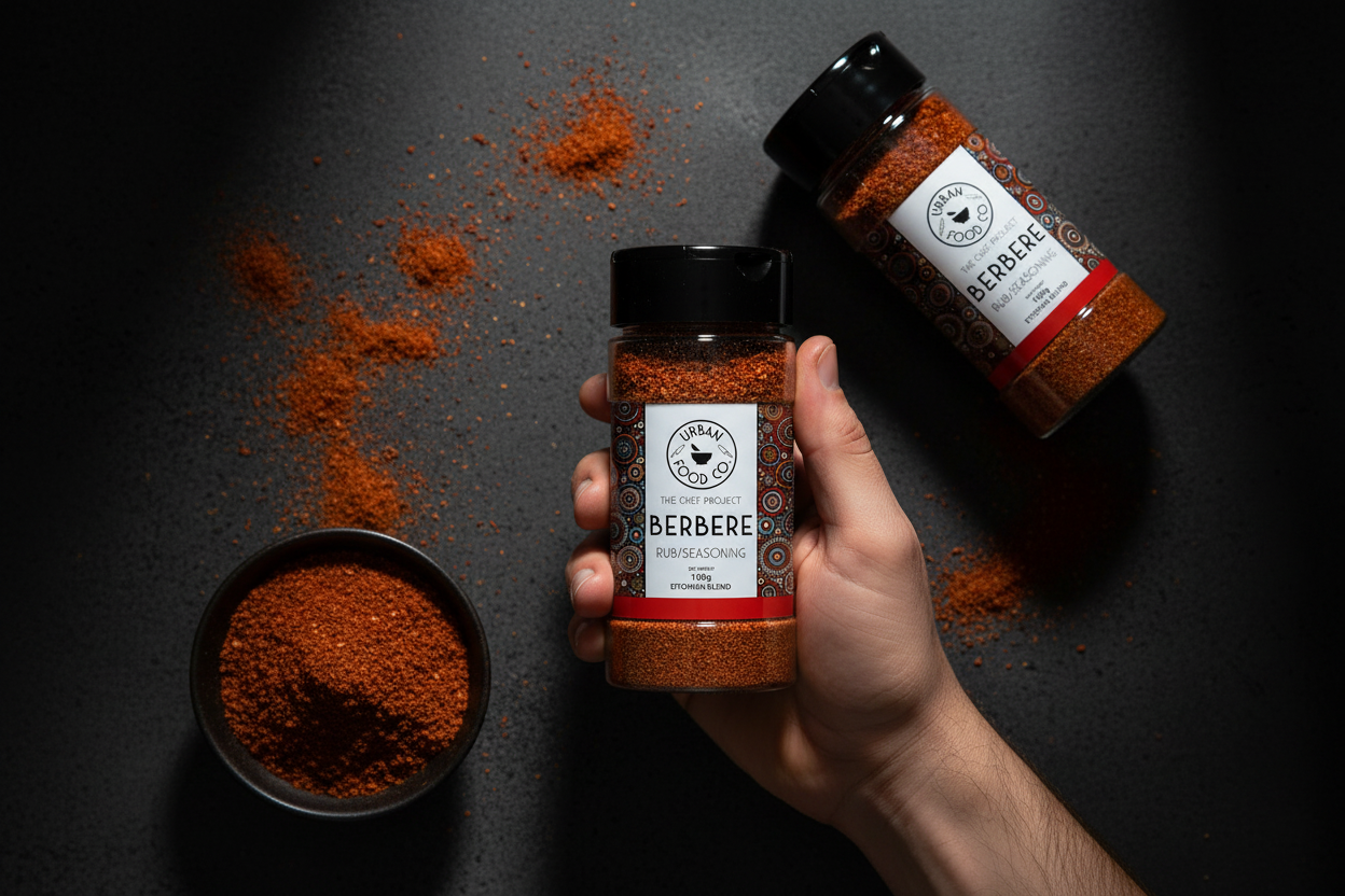 Dark moody overhead Berbere product shot