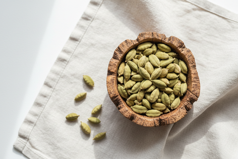 Green Cardamom Pods — wooden bowl