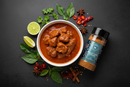 Malaysian Rendang photorealistic overhead shot