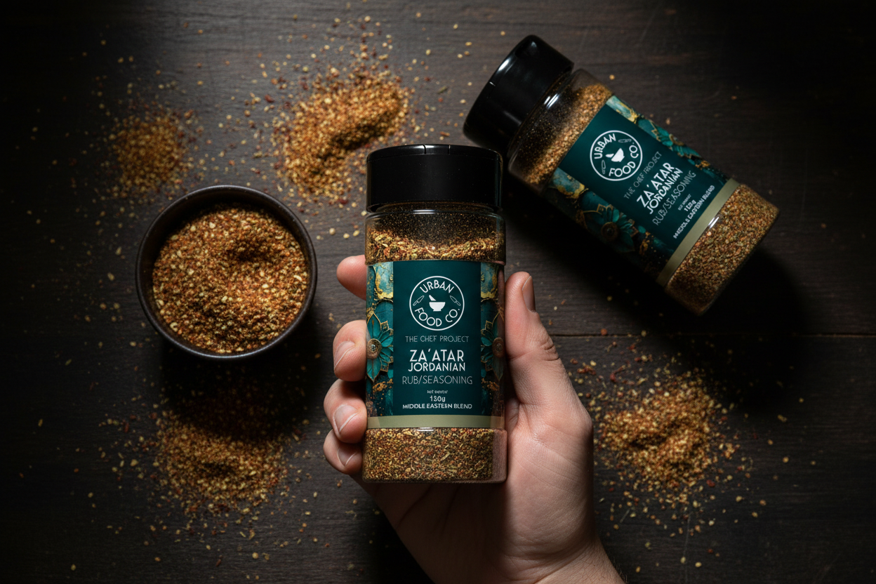 Za'atar overhead shot with hand